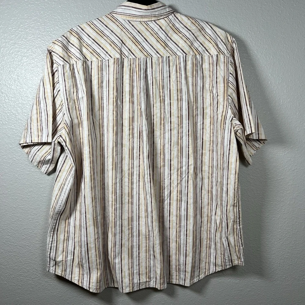 Margaritaville Short Sleeve Men XXXL Shirt White Brown Tan Striped Floral Cotton